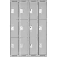 Clean Line Lockers, 3 -tier, Bank of 4, 48" x 18" x 72", Steel, Grey, Rivet (Assembled) Cam Industrial
