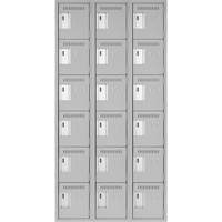 Clean Line Lockerettes, 6 -tier, Bank of 3, 36" x 18" x 72", Steel, Grey, Rivet (Assembled) Cam Industrial