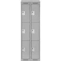 Clean Line Lockers, 3 -tier, Bank of 2, 24" x 18" x 78", Steel, Grey, Rivet (Assembled) Cam Industrial