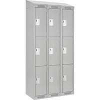 Clean Line Lockers, 3 -tier, Bank of 3, 36" x 18" x 78", Steel, Grey, Rivet (Assembled) Cam Industrial
