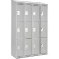 Clean Line Lockers, 3 -tier, Bank of 4, 48" x 18" x 78", Steel, Grey, Rivet (Assembled) Cam Industrial