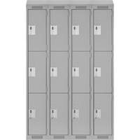 Clean Line Lockers, 3 -tier, Bank of 4, 48" x 18" x 78", Steel, Grey, Rivet (Assembled) Cam Industrial