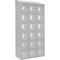 Clean Line Lockerette , 6 -tier, Bank of 3, 36" x 18" x 78", Steel, Grey, Rivet (Assembled) Cam Industrial