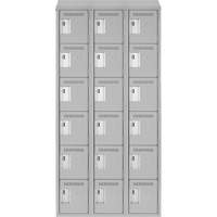 Clean Line Lockerette , 6 -tier, Bank of 3, 36" x 18" x 78", Steel, Grey, Rivet (Assembled) Cam Industrial