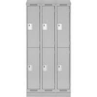 Clean Line Lockers, 2 -tier, Bank of 3, 36" x 18" x 82", Steel, Grey, Rivet (Assembled) Cam Industrial