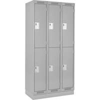 Clean Line Lockers, 2 -tier, Bank of 3, 36" x 18" x 76", Steel, Grey, Rivet (Assembled) Cam Industrial