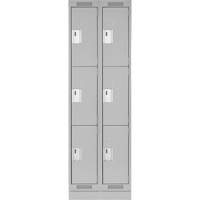 Clean Line Lockers, 3 -tier, Bank of 2, 24" x 18" x 76", Steel, Grey, Rivet (Assembled) Cam Industrial