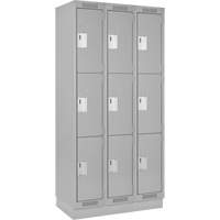 Clean Line Lockers, 3 -tier, Bank of 3, 36" x 18" x 76", Steel, Grey, Rivet (Assembled) Cam Industrial
