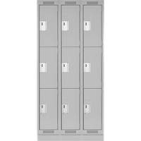 Clean Line Lockers, 3 -tier, Bank of 3, 36" x 18" x 76", Steel, Grey, Rivet (Assembled) Cam Industrial
