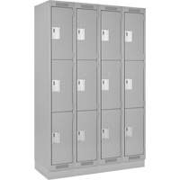 Clean Line Lockers, 3 -tier, Bank of 4, 48" x 18" x 76", Steel, Grey, Rivet (Assembled) Cam Industrial