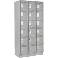 Clean Line Lockerette, 6 -tier, Bank of 3, 36" x 18" x 76", Steel, Grey, Rivet (Assembled) Cam Industrial