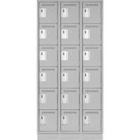 Clean Line Lockerette, 6 -tier, Bank of 3, 36" x 18" x 76", Steel, Grey, Rivet (Assembled) Cam Industrial