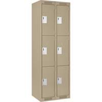 Clean Line Lockers, 3 -tier, Bank of 2, 24" x 18" x 72", Steel, Beige, Rivet (Assembled) Cam Industrial