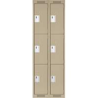 Clean Line Lockers, 3 -tier, Bank of 2, 24" x 18" x 72", Steel, Beige, Rivet (Assembled) Cam Industrial