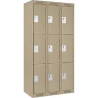 Clean Line Lockers, 3 -tier, Bank of 3, 36" x 18" x 72", Steel, Beige, Rivet (Assembled) Cam Industrial