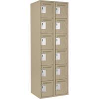 Clean Line Lockerette, 6 -tier, Bank of 2, 24" x 18" x 72", Steel, Beige, Rivet (Assembled) Cam Industrial