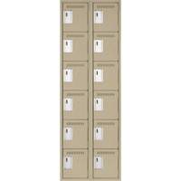 Clean Line Lockerette, 6 -tier, Bank of 2, 24" x 18" x 72", Steel, Beige, Rivet (Assembled) Cam Industrial