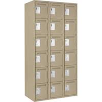 Clean Line Lockerette, 6 -tier, Bank of 3, 36" x 18" x 72", Steel, Beige, Rivet (Assembled) Cam Industrial