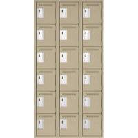 Clean Line Lockerette, 6 -tier, Bank of 3, 36" x 18" x 72", Steel, Beige, Rivet (Assembled) Cam Industrial
