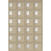 Clean Line Lockerette, 6 -tier, Bank of 4, 48" x 18" x 72", Steel, Beige, Rivet (Assembled) Cam Industrial