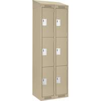 Clean Line Lockers, 3 -tier, Bank of 2, 24" x 18" x 78", Steel, Beige, Rivet (Assembled) Cam Industrial