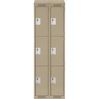 Clean Line Lockers, 3 -tier, Bank of 2, 24" x 18" x 78", Steel, Beige, Rivet (Assembled) Cam Industrial