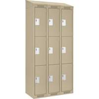Clean Line Lockers, 3 -tier, Bank of 3, 36" x 18" x 78", Steel, Beige, Rivet (Assembled) Cam Industrial