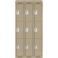 Clean Line Lockers, 3 -tier, Bank of 3, 36" x 18" x 78", Steel, Beige, Rivet (Assembled) Cam Industrial