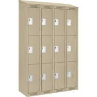 Clean Line Lockers, 3 -tier, Bank of 4, 48" x 18" x 78", Steel, Beige, Rivet (Assembled) Cam Industrial