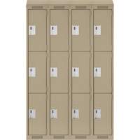 Clean Line Lockers, 3 -tier, Bank of 4, 48" x 18" x 78", Steel, Beige, Rivet (Assembled) Cam Industrial