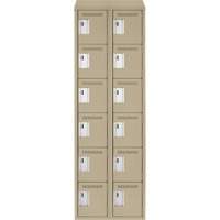 Clean Line Lockerette, 6 -tier, Bank of 2, 24" x 18" x 78", Steel, Beige, Rivet (Assembled) Cam Industrial