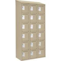 Clean Line Lockerette, 6 -tier, Bank of 3, 36" x 18" x 78", Steel, Beige, Rivet (Assembled) Cam Industrial