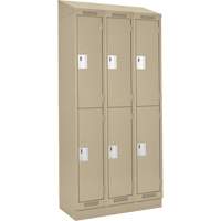 Clean Line Lockers, 2 -tier, Bank of 3, 36" x 18" x 82", Steel, Beige, Rivet (Assembled) Cam Industrial