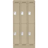 Clean Line Lockers, 2 -tier, Bank of 3, 36" x 18" x 82", Steel, Beige, Rivet (Assembled) Cam Industrial