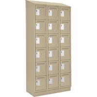 Clean Line Lockerette , 6 -tier, Bank of 3, 36" x 18" x 82", Steel, Beige, Rivet (Assembled) Cam Industrial