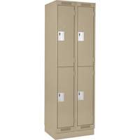 Clean Line Lockers, 2 -tier, Bank of 2, 24" x 18" x 76", Steel, Beige, Rivet (Assembled) Cam Industrial