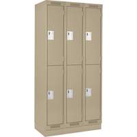 Clean Line Lockers, 2 -tier, Bank of 3, 36" x 18" x 76", Steel, Beige, Rivet (Assembled) Cam Industrial