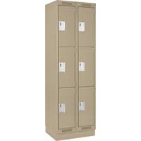 Clean Line Lockers, 3 -tier, Bank of 2, 24" x 18" x 76", Steel, Beige, Rivet (Assembled) Cam Industrial