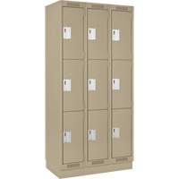 Clean Line Lockers, 3 -tier, Bank of 3, 36" x 18" x 76", Steel, Beige, Rivet (Assembled) Cam Industrial