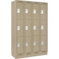 Clean Line Lockers, 3 -tier, Bank of 4, 48" x 18" x 76", Steel, Beige, Rivet (Assembled) Cam Industrial