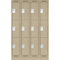 Clean Line Lockers, 3 -tier, Bank of 4, 48" x 18" x 76", Steel, Beige, Rivet (Assembled) Cam Industrial
