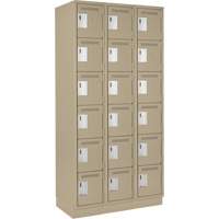 Clean Line Lockerette, 6 -tier, Bank of 3, 36" x 18" x 76", Steel, Beige, Rivet (Assembled) Cam Industrial