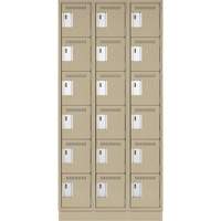 Clean Line Lockerette, 6 -tier, Bank of 3, 36" x 18" x 76", Steel, Beige, Rivet (Assembled) Cam Industrial