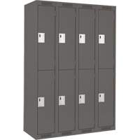Clean Line Lockers, 2 -tier, Bank of 4, 48" x 18" x 72", Steel, Charcoal, Rivet (Assembled) Cam Industrial