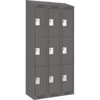 Clean Line Lockers, 3 -tier, Bank of 3, 36" x 18" x 78", Steel, Charcoal, Rivet (Assembled) Cam Industrial
