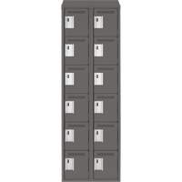 Clean Line Lockerette, 6 -tier, Bank of 2, 24" x 18" x 78", Steel, Charcoal, Rivet (Assembled) Cam Industrial