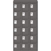 Clean Line Lockerette, 6 -tier, Bank of 3, 36" x 18" x 78", Steel, Charcoal, Rivet (Assembled) Cam Industrial