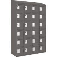 Clean Line Lockerette, 6 -tier, Bank of 4, 48" x 18" x 78", Steel, Charcoal, Rivet (Assembled) Cam Industrial