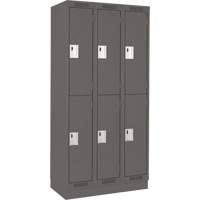 Clean Line Lockers, 2 -tier, Bank of 3, 36" x 18" x 76", Steel, Charcoal, Rivet (Assembled) Cam Industrial
