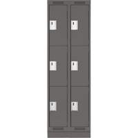Clean Line Lockers, 3 -tier, Bank of 2, 24" x 18" x 76", Steel, Charcoal, Rivet (Assembled) Cam Industrial